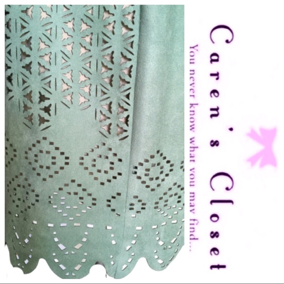 Gianni Bini Lazer Cut Mint Green Faux Suede Shift Dress - Picture 6 of 9